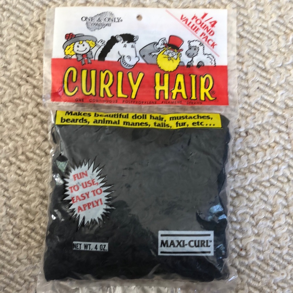 NWT midnight black curly hair for arts & crafts -doll making & hair clips